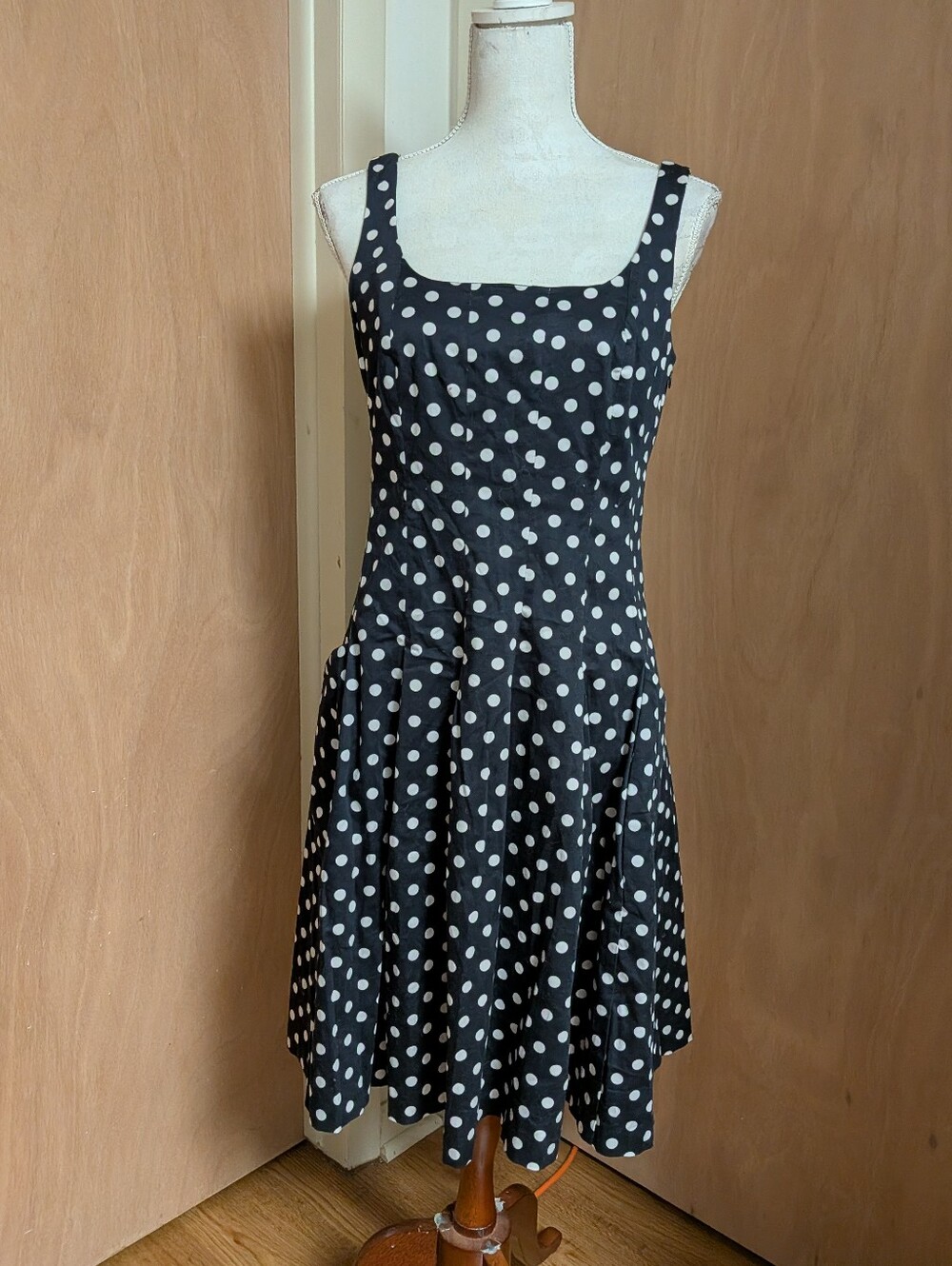 Lauren Ralph Lauren Navy White Polka Dot Fit Flare Dress Size 10